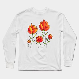 Orange Flowers In Green Spring Watercolor Long Sleeve T-Shirt